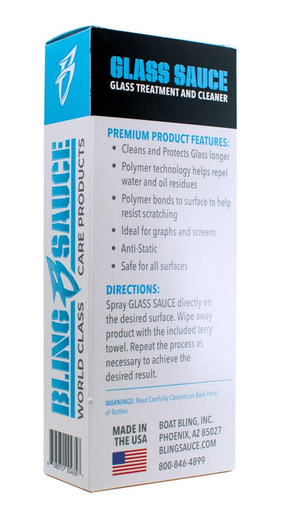 Boat Bling Glass Sauce Glass Treatment & Cleaner, 4oz | Anti-static marine electronics screen cleaner removes fingerprints, dust and water spots while repelling oils and smudges