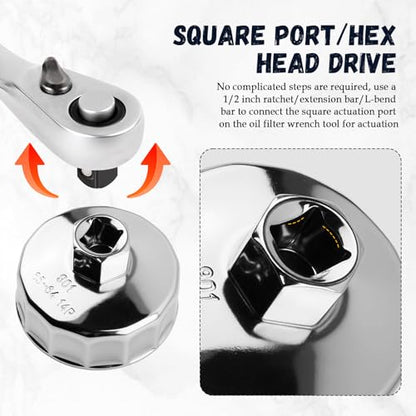 65mm to 64mm Oil Filter Wrench with 1/2" Drive Port,14 Flute Oil Filter Removal Tool Compatible with Nissan/Acura/Honda,Professional Automotive Tools Oils Filters Tool