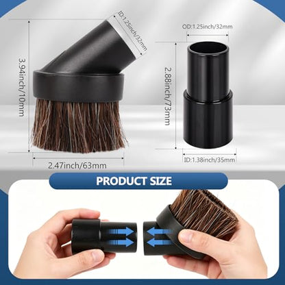 3 Pack Soft Horse Hair Vacuum Brush Attachment for Shark Vacuum Attachments-1 1/4" Round Vacuum Brush With 1-1/4" To 1-3/8" Adapter for shark brush Attachment and for Most Vacuum Cleaners Accessories