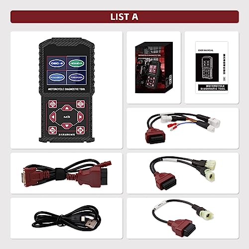 Motorcycle System Diagnostic Test Measurement Tools M3-A Motorcycle Fault Code Readers Scan Tools Moto Diagnostic Test Measurement Tools Compatible for Yamaha 2/3/4P,Kawasaki 4-6P,Honda 4P,OBDII 16P - style: M3-A