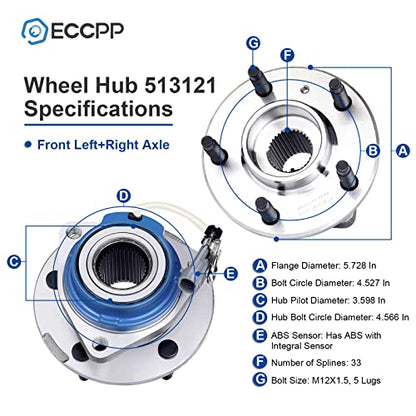 ECCPP 513121 Front Wheel Hub Bearing for Chevrolet Impala 2000-2013 | for Buick Century 1997-2005 5 lugs w/ABS Sensor Pre-Greased Sealed - size: 513121