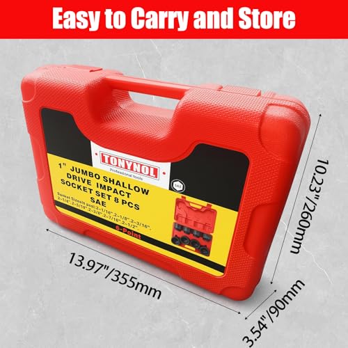 TONYNOL 1 Inch Drive Impact Jumbo Socket Set,6-Point,SAE(2-1/16" to 2-1/2"),8 Pcs,Cr-MO Steel,With a Storage Case - size: 1" Inch SAE (2-1/16" to 2-1/2"）8pcs