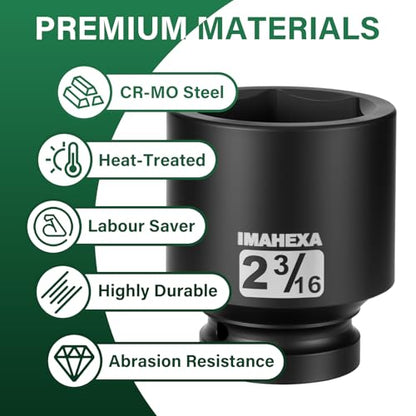 1" Drive Shallow Impact Socket,2-3/16 Inch SAE Jumbo Socket,CR-MO 6 Point for Easy Removal of Large Axle Nut（SAE) - size: 1 Inch Shallow 2-3/16", style: 1"Drive Shallow Impact Socket