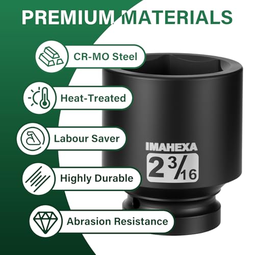 1" Drive Shallow Impact Socket,2-3/16 Inch SAE Jumbo Socket,CR-MO 6 Point for Easy Removal of Large Axle Nut（SAE) - size: 1 Inch Shallow 2-3/16", style: 1"Drive Shallow Impact Socket