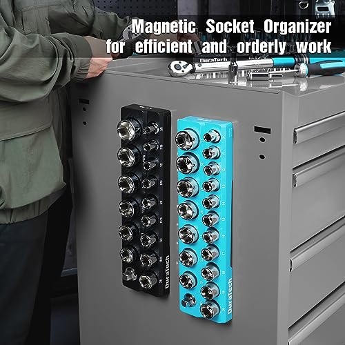 DURATECH Magnetic Socket Organizer Set, 1/2" Drive SAE & Metric Socket Holders, Tool Box & Cart, Holds 35 Sockets - size: 2pc 1/2" Metric&SAE