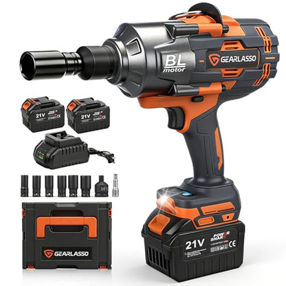 3/4 Cordless Impact Wrench 1475Ft-lbs (2000N.m) High Torque Impact Gun, 21V Power Impact Driver, 2 * 4500mAh Battery, 3 Sockets, Brushless Motor Variable Speeds for Home/Car/Truck RV/Mower - size: 2000N.m