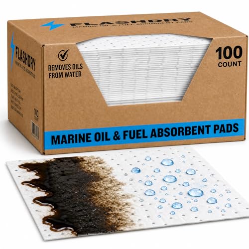 FLASHDRY Marine Oil Spill Absorbent Pads, 100-Count Oil Control Pads, 17.5" x 13.5" - Fuel, Diesel & Bilge Water Cleanup, Water-Repellent, Eco-Friendly, Tear-Resistant Hydrocarbon Absorption - size: 100 Pads - 2mm
