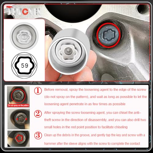 059 Wheel Locking Nut Key Socket Compatible with BMW Series, (Socket OD 29mm - ID 25mm), Wheel Anti-Theft Lug Nut Removal Tool, Anti-Theft Screw Remover - color: Socket 059