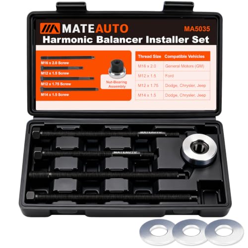 5 Piece Harmonic Balancer Installer Tool Set | 4 Adapters & Nut Bearing, Long Reach Crank Pulley Underdrive Pulley Damper Installation Tool Kit for Smooth Install