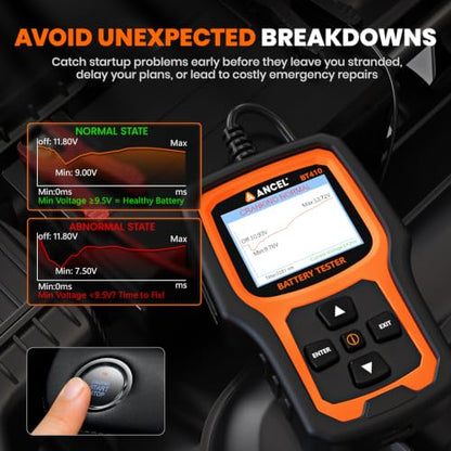 ANCEL BT410 12V 24V Car Battery Tester for Lead-Acid & Lithium Batteries, 100-2000 CCA Automotive Battery Load Tester Health Cranking Charging System Alternator Test for Motorcycle Car Truck RV Boat