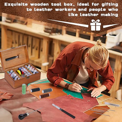 BUTUZE Sewing Kit, Leather Sewing Kit, Upholstery Repair Kit, Leather Sewing Tools with Large-Eye Stitching Needles, Waxed Thread, Leather Stitching Kit for DIY Leather Craft - size: 83 Pcs