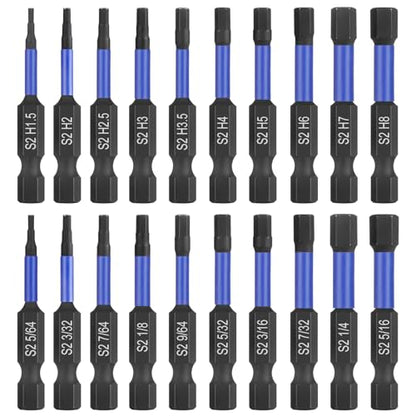 HPHOPE Impact Hex Head Allen Wrench Drill Bit Set 20 Pcs - 2"(Metric&SAE) | Premium S2 Steel, CNC Machined Tips wit Magnetism, Storage Box, 1/4" Hex-Shank for Automotive and Home Repairs - size: 50 mm, 20 Pcs, Metric&SAE