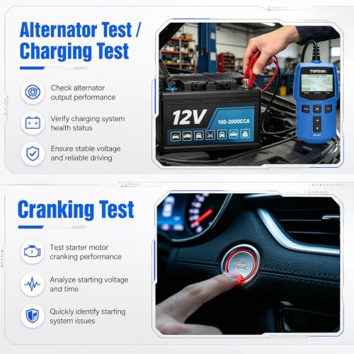 TOPDON BC100 Car Battery Tester 12V Automotive Battery Analyzer for Technicians & DIYers, 100-2000 CCA Digital Battery Load Tester, Fits Car, Truck, Motorcycle, ATV, SUV, Boat, Yacht, Golf Cart