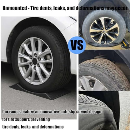 4-Pack Tire Saver Ramps with Anti-Slip Interlocking Pads – Car Wheel Chocks for Tire Flat Spot Prevention, Long-Term Storage Ramp for Cars, RVs, and Trailers – 80,000 lbs Load Capacity