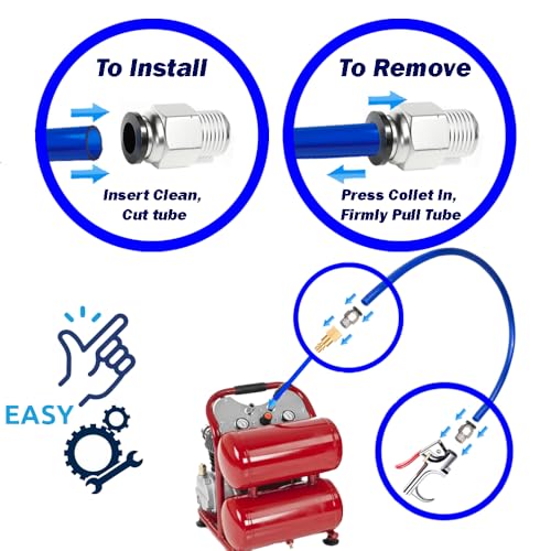 Air Compressor Blow Gun Kit and Tubing 17 Pcs, 1/4" NPT Quick Connect Fittings, Variety of Air Nozzles, 30' of 1/4" OD Hose and Connection Fittings