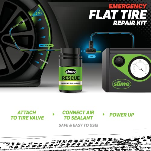 Slime 50138 Flat Tire Puncture Repair, Smart Spair Plus, Emergency Kit for Car Tires, Includes Sealant and Tire Inflator Pump, Suitable for Cars and Other Highway Vehicles, 12 Min Fix - size: Car/Trailer, style: Smart Spair Plus