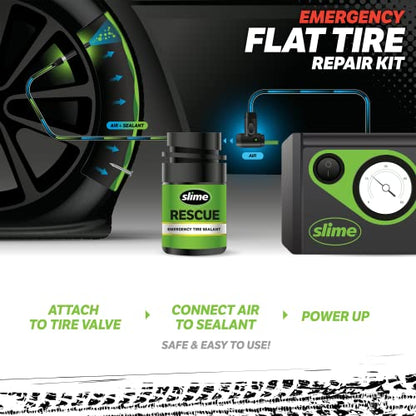 Slime 50138 Flat Tire Puncture Repair, Smart Spair Plus, Emergency Kit for Car Tires, Includes Sealant and Tire Inflator Pump, Suitable for Cars and Other Highway Vehicles, 12 Min Fix - size: Car/Trailer, style: Smart Spair Plus