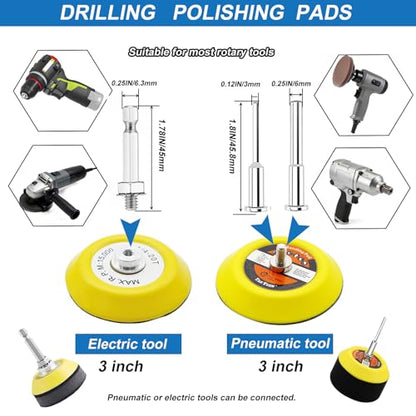 160PCS 3 Inch Sanding Discs Drill Polishing Kit,Wet-Dry 60-10000 Grit Hook-and-Loop Sandpaper,Buffing Pads Drill Sanding Attachment for Car Headlight Restoration, Metal, Wood, Resin Polishing - size: 3inch-KIT