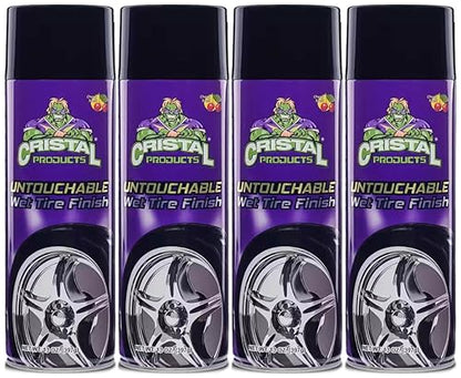 Cristal Products Untouchable TireShine Spray Spray 4PK – Long-Lasting Wet Tire Finish for Deep Gloss & Protection – Waterproof, No-Sling Formula, Easy Application Tire Shine & Cleaner (52 oz Total) - size: 13oz-4PK