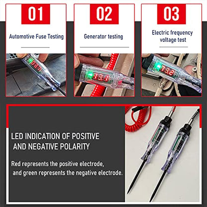 Heavy Duty 3-70V Automotive Test Light,Digital LED Relay Tester with 110 Inch Retractable Spring Wire,Multifunctional Car Circuit Tester for Testing Fuses,Voltage,Acc,Engine