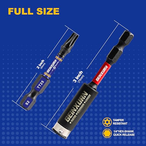 Geinxurn 2 In. Security T25 Impact Magnetic Screwdriver Bit Set, 51 Pieces #25 Torx Head Power Bit Set, S2 Alloy Steel Hollow Star Bit Set with 1Pcs Impact Bit Holder - size: 2"-51PCS, style: TT25