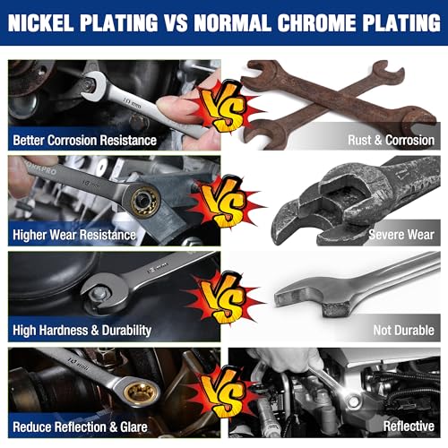 WORKPRO 22-Piece Ratcheting Wrench Set, Ratchet Combination Wrench Sets with Organizer Box, Nickel Plating, 72 Teeth, Metric 6-18mm & SAE 1/4-3/4" - style: Regular & Nickel Plating