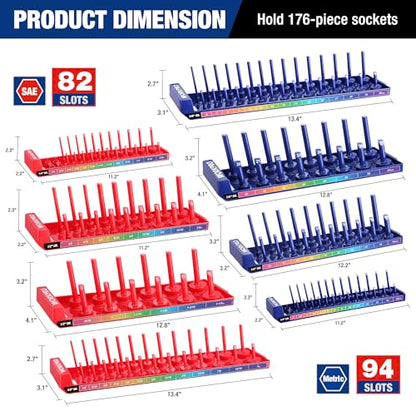WORKPRO Socket Organizer Set, 8PC Socket Holder, 1/4", 3/8", 1/2" Drive Metric & SAE Socket Trays, Impact Socket Organizer for Tool Box Drawer, Socket Storage Holds 176 Pieces (Socket not Included) | Fits Impact Sockets, Metric & SAE Socket Trays, Holds 1