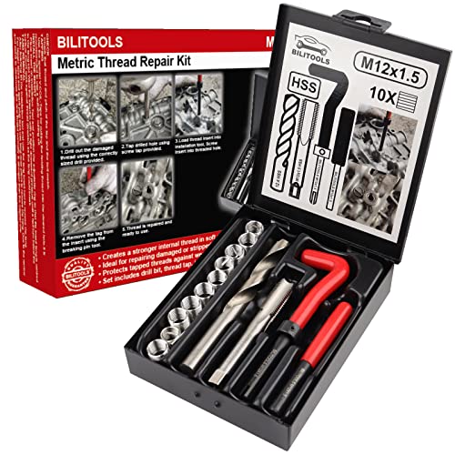 BILITOOLS M12x1.5 Thread Repair Kit, HSS Drill Helicoil Repair Kit Metric - size: M12 x 1.5, style: Metric