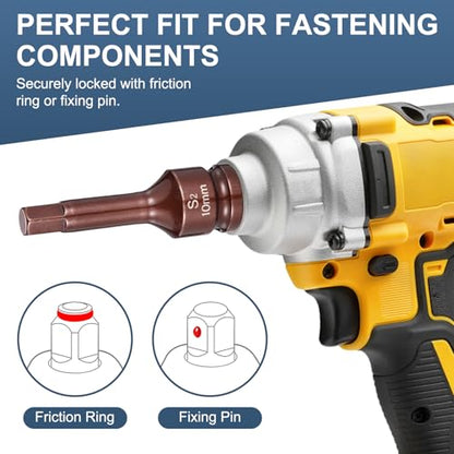 HARFINGTON 2pcs Impact Hex Bit Socket 1/2" Drive 10H (10mm) Hex Bits 3" Length S2 Steel Metric Impact Wrench Socket Adapter Tool for Automotive Repair Industrial Construction and Home DIY - size: H10 x 1/2" x 3"