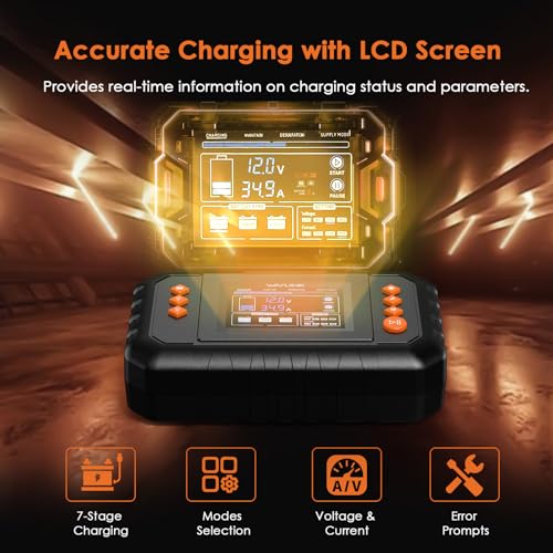WAVLINK 450W Smart Battery Charger, 35A 6V/12V/24V Car Battery Charger | Max LCD Display; Lead-Acid/Lithium/LiFePO4 Compatible; Battery Maintainer & Desulfurizer for Cars, Boats, Motorcycles - color: 35-AMP
