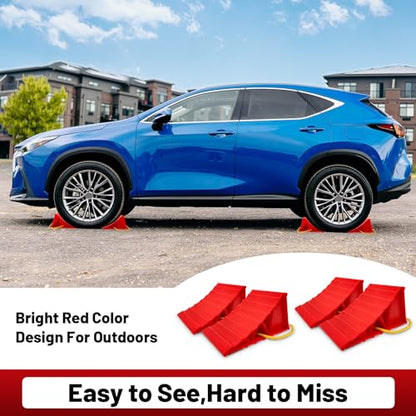 HOXWELL 2 Pair Wheel Chocks for Travel Trailers, Non Slip Heavy Duty Red Wheel Chock with Rope, Lightweight Wheel Stoppers for Cars Campers Trucks RVs, Easy to Carry & Suitable for Most Tyre Sizes - size: Red-2 Pairs