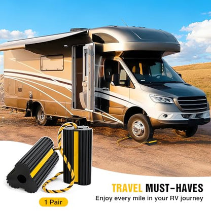 Nilight Wheel Chocks RV Car Heavy Duty Rubber Tire Chock Blocks Stopper Yellow Reflective Strips Stabilizer 2 Pack with Rope for RVs Cars Travel Trailers Campers Trucks Motorcycle Accessories Parking - size: 2 Pack Wheel Chocks