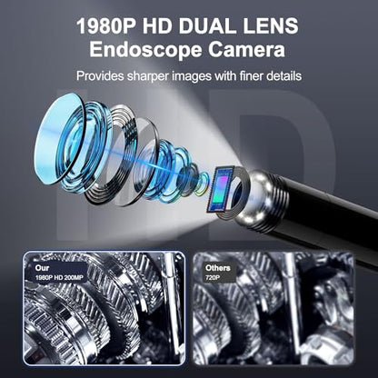 1920P Single Lens Waterproof Endoscope Camera with Light for iOS Android | 8+1 adjustable LED, semi-rigid cord, portable borescope for pipe engine inspection (Single-Lens)