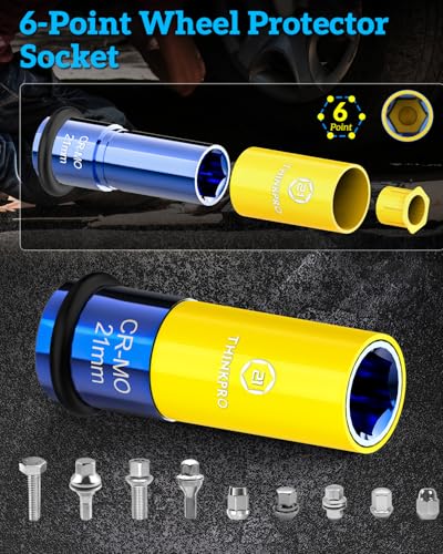 21mm Impact Socket,1/2 Drive Non Marring Lug Nut Socket | Thin Wall Wheel Sockets,Removable Protective Socket for Hex Wheel Bolts Removing - size: 21 mm socket 1/2 drive