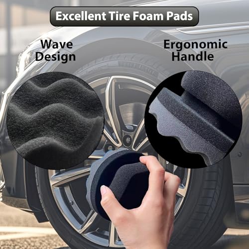 2 Pcs Large Tire Shine Applicator, Reusable Tire Dressing Applicator Wave Contoured, Tire Sponge Pads for Car Detailing Cleaning, 4.33 inch - size: 4.33inch-2 Black