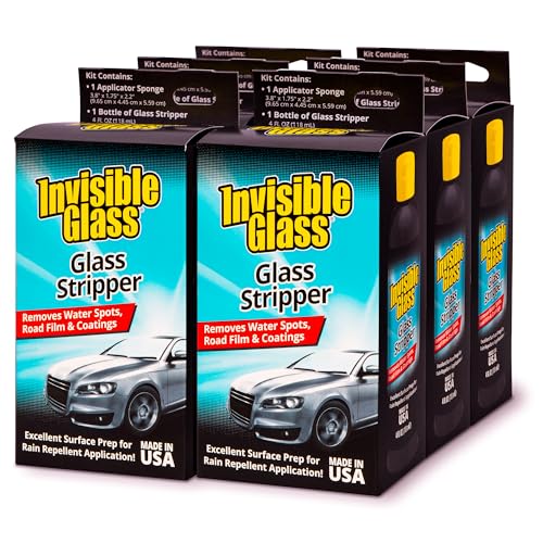 Invisible Glass 91411-6PK Glass Stripper Water Spot Remover Kit – Cerium Oxide Based Auto Glass Polish for Windshields, Hard Water Spots, Road Films & Old Coatings – 4 Fl Oz (Pack of 6) - size: 4 Fl Oz (Pack of 6)