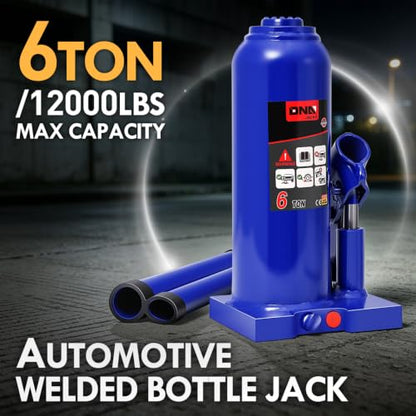 DNA Motoring 6 Tons / 12000 lbs Lifting Automotive Welded Hydraulic Bottle Jack for Car SUV Pickup Truck, Auto Repair, with Manual Handle & Carrying Storage Case, Blue - color: blue, style: 6 ton