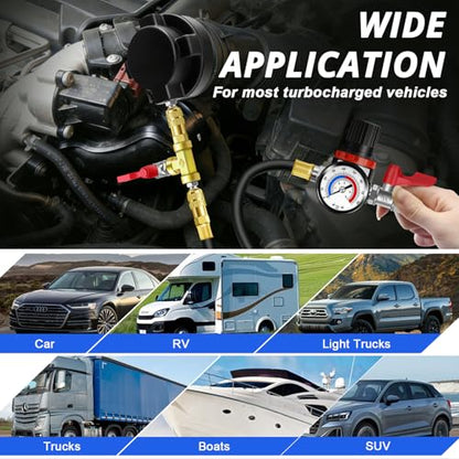 YSTOOL Turbo System Leakage Tester Kit 18Pcs Turbo Boost Leak Tester Set with 8 Pairs of Stepped Adapters (1-1/4" to 4-1/4") Air Pressure Gauge, for Radiators Cooling Emission Exhaust Pipes Testing