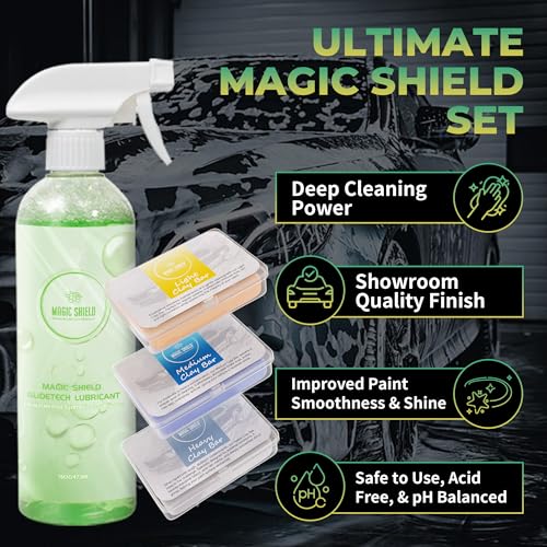 Magic Shield Triple Clay Bar with Spray – 100g Light, Medium & Heavy Bars + GlideTech Lubricant Spray | Professional Auto Detailing, Deep Cleaning & Shine Restoration - size: Triple clay bars w/ spray