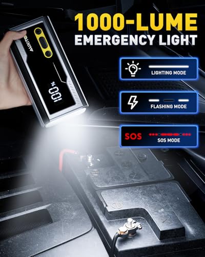 AUXITO Jump Starter 8000A Portable Car Battery Jump Starter with Large LCD Display Jump Cable with Smart Clamps Power Bank Emergency Flashlight for Cars Heavy Duty Jumper Box for Car Battery - size: T4-8000A