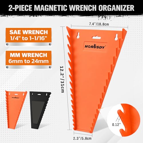 HORUSDY 2-Piece Magnetic Wrench Organizer, 32-Slot Wrench Storage Rack for Toolboxes, Drawer & Garage, SAE (1/4" - 1-1/16") & Metric (6mm - 24mm) Wrench Holder, Black & Orange, 11LBS Capacity - style: 2-Piece Magnetic Wrench Organizer, 32-Slot