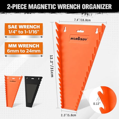 HORUSDY 2-Piece Magnetic Wrench Organizer, 32-Slot Wrench Storage Rack for Toolboxes, Drawer & Garage, SAE (1/4" - 1-1/16") & Metric (6mm - 24mm) Wrench Holder, Black & Orange, 11LBS Capacity - style: 2-Piece Magnetic Wrench Organizer, 32-Slot