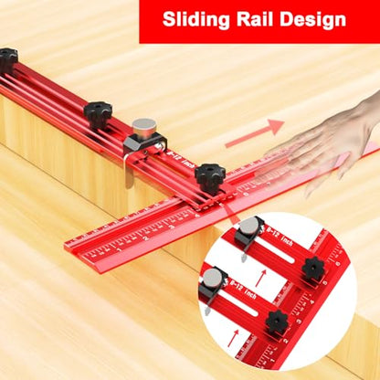 Stair Tread Template Tool – Stair Tread Gauge Jig, Aluminum Alloy Measuring and Scribe Tool for Accurate Angle, Depth, and Length Measurement of Stairs, Risers, and Partitions - color: FullRed