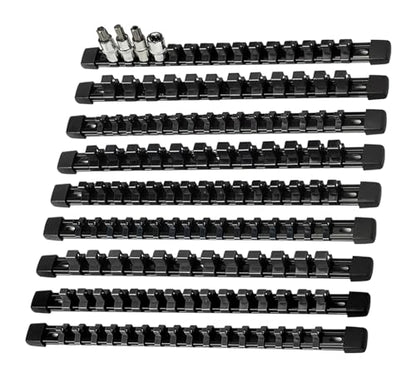 AMM 9-Piece Socket Organizer, 1/2 inch, 3/8 inch and 1/4 inch Drive ABS Tools-Black Socket Holder,Heavy Duty Socket Racks, Premium Quality Socket Clip Rail Holder,The best tool trays in the garage - color: BLACK, size: 9PC