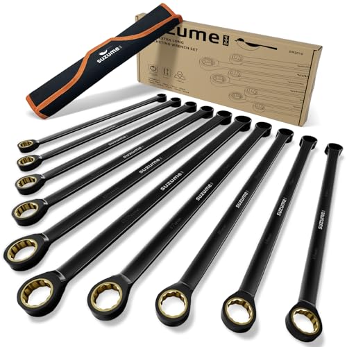SUZUME 10-Piece Extra Long Ratcheting Wrench Set Metric 8–22mm 72 teeth Cr-V Steel Double Box End For Tight Engine Bays Suspension Work Automotive Repairs with EVA Foam Organizer and Rolling Pouch - size: 10-Piece