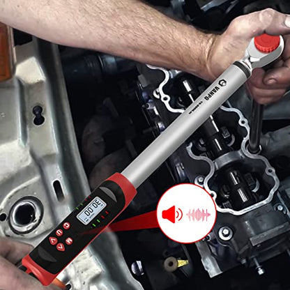 VANPO Digital Torque Wrench 1/2-Inch Drive 7.38-147.5ft-lbs/10-200NM, Dual-Direction Adjustable Electronic Torque Wrench with Preset Value, Buzzer and LED Flash Notification, for Bike Moto Car - size: 7.38-147.5 ft-lbs/10-200Nm