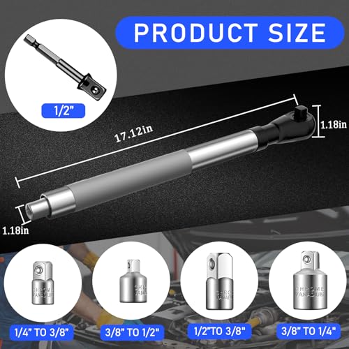 1/2" Offset Extension Wrench Impact for Electric Drills,ratchet extension includes with 1/2" 3/8" 1/4" Square Drive Adapters,Impact Ratchet Extender for Tight Spaces