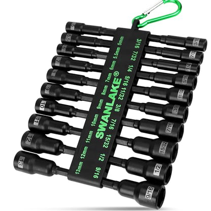 Magnetic Nut Driver Set, 20-Piece Metric & SAE 1/4" Hex Shank, Drill Socket Set, Impact Driver Bit Sets, Magnetic Bit Holder with Aluminum Alloy Snap Clip, 65mm Long Hex Bits, Quick Change Tool - style: 20PCS 65mm