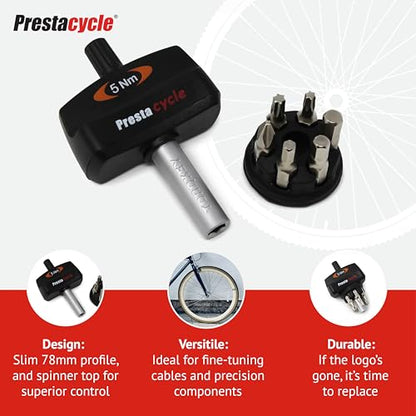 Prestacycle Mini Bike TorqKeys - Preset Torque Tool w/6 Bits & Holder – Compatible with Standard 1/4" hex bit - Choose from Sizes: 3Nm, 4Nm, 5Nm.