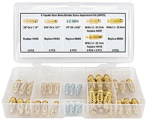 36 PCS Bleeder Valve,Brake Bleeder Screw Assortment Kit Replace H9402-6, H9403-6, H9404-6, H9406-6, H9407-6, H9410-6